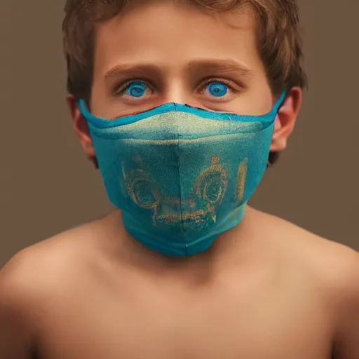 Prompt: a detailed portrait of a boy wearing a balaclava mask, blue eyes, art illustration, incredibly highly detailed and realistic, 8 k, sharp focus