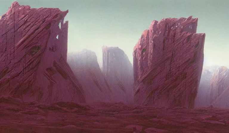 Image similar to A serene landscape with a singular building in the style of Wayne Barlowe.