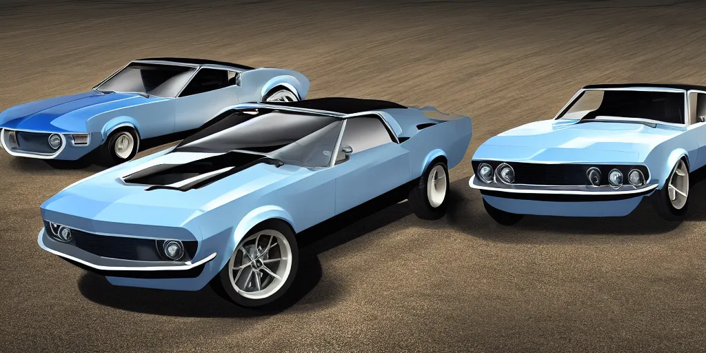 Image similar to hybrid design of Ford Mustang GT 1970 and Corvette C2 1969. No background, concept art style.