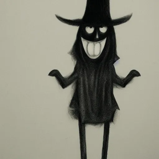 Image similar to horrifying charcoal drawing of the babadook