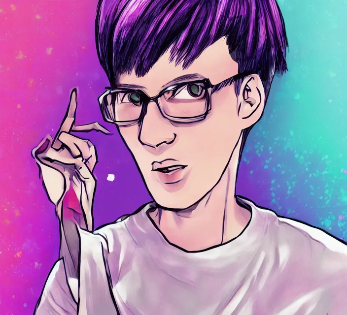 Image similar to a digital drawing of young neil cicierega in a kawaii emo / scene style, trending on pixiv, trending on deviantart