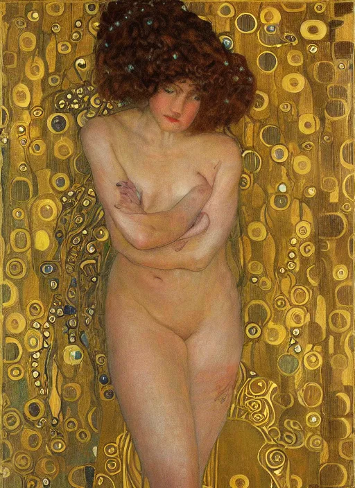 Image similar to oil painting highly detailed art nouveau zendaya, gustav klimt