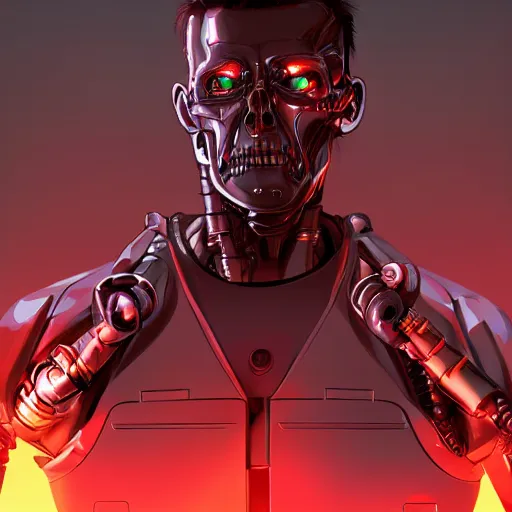 Prompt: James Cameron as the T-800 Terminator, the terminator robot looks exactly like James Cameron, ambient lighting, 4k, anime key visual, lois van baarle, ilya kuvshinov, rossdraws, artstation