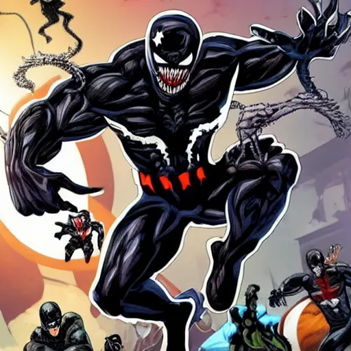 Prompt: marvel heroes fused with venom