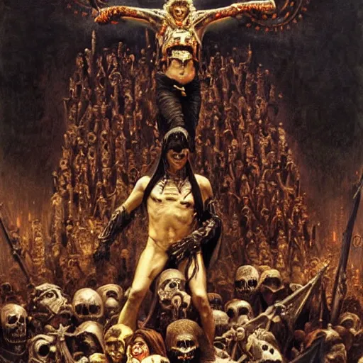 Prompt: dante's inferno, with people in black hooded tunic like in the film eyes wide shut of stanley kubrick, illuminati symbol, crows, skeletons, crosses, dark beauty, rotten gold, perfect faces, extremely detailed. highly detailed painting by gaston bussiere and j. c. leyendecker 8 k