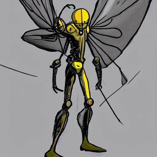 Prompt: A humanoid mosquito, reminiscent of a winged medieval knight. One punch man style.