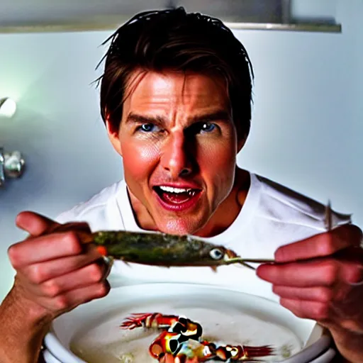 Prompt: Tom cruise eating shrimp from a toilet, 8k