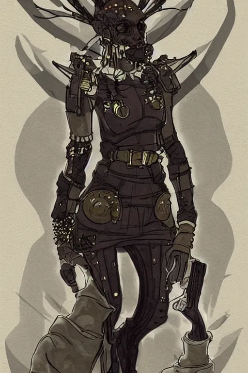 Prompt: Concept art of a dieselpunk daemonette. Etheral. Beautiful.