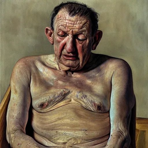 Image similar to high quality high detail painting by lucian freud, hd, portrait of despair