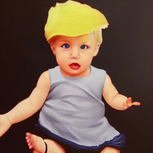 Image similar to donald trump as a baby, wearing a dress, high quality photo, artstation, cute