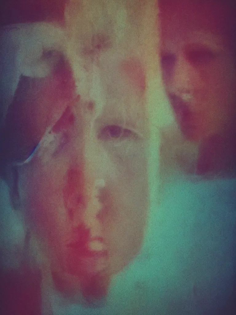 Prompt: human faces portraits, overlaid, color negative, ethereal, grain, analog