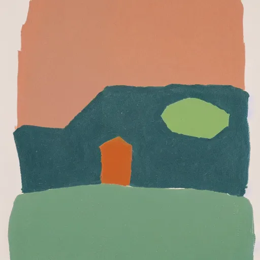 Prompt: a building in a stunning landscape by etel adnan