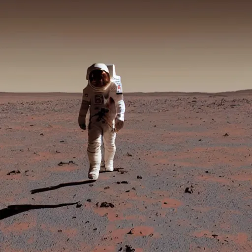 Image similar to photograph of Kama Harris walking on Mars