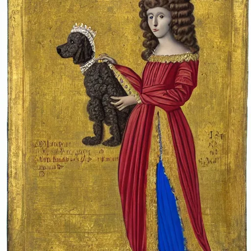 Prompt: a poodle dressed as an italian queen, italo - byzantine, 1 0 0 0 ce