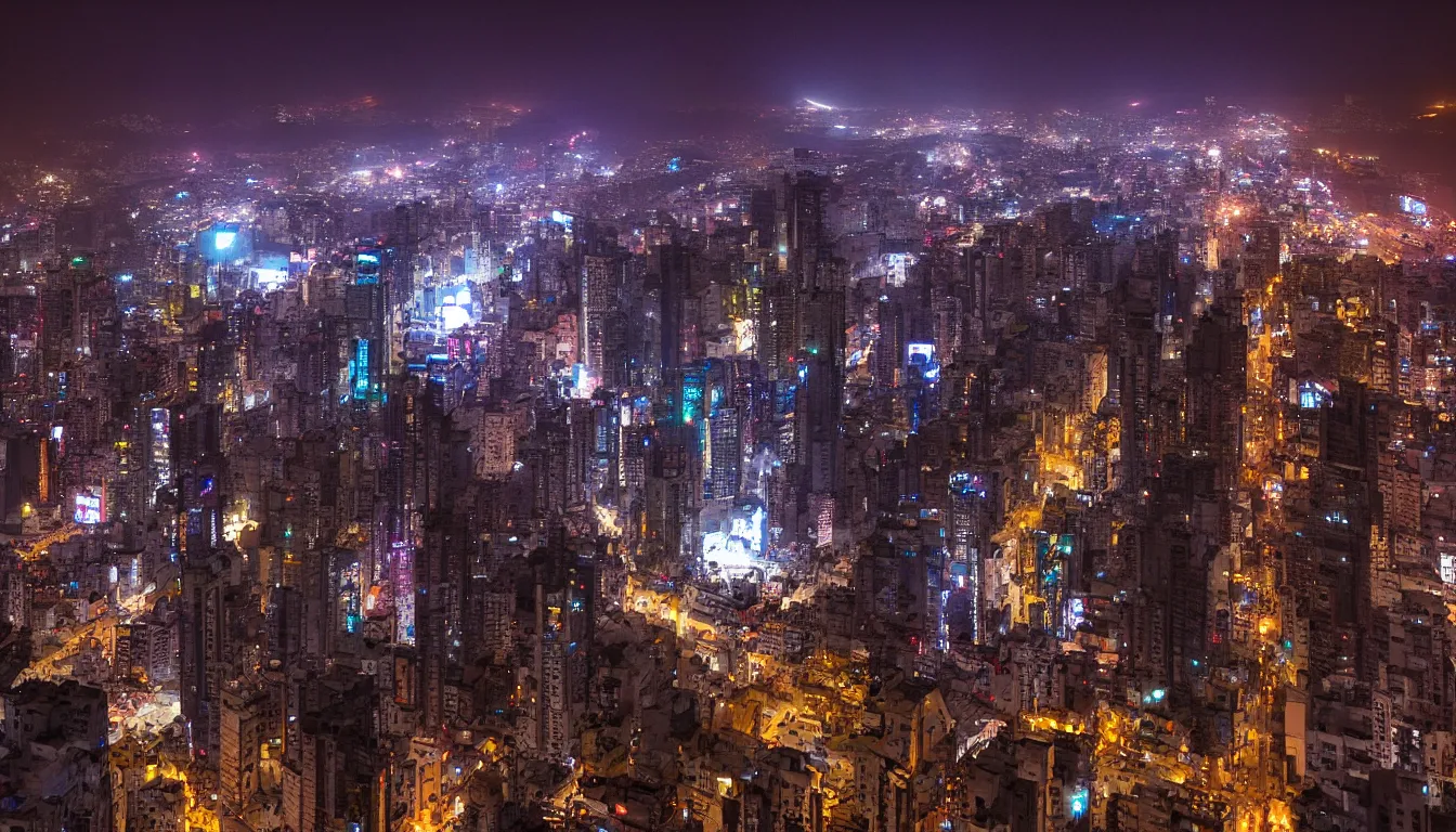 Image similar to Cyberpunk view of Lima, Peru, at night