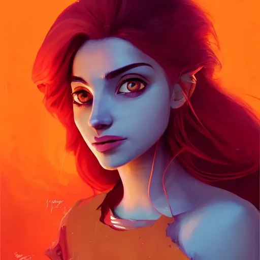 Image similar to portrait of beautiful woman with flaming orange hair, maya ali mage, gloomhaven, dynamic lighting, gaudy colors, octane render aesthetic, matte painting concept art, official fanart behance hd artstation by jesper ejsing, by rhads and makoto shinkai and lois van baarle and ilya kuvshinov and rossdraws