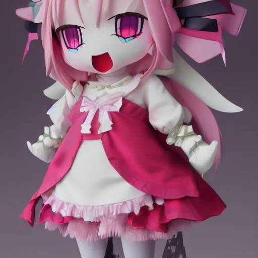 Image similar to cute fumo plush of a magical girl from the depths of hell, crying mascara dripping down cheeks, vray