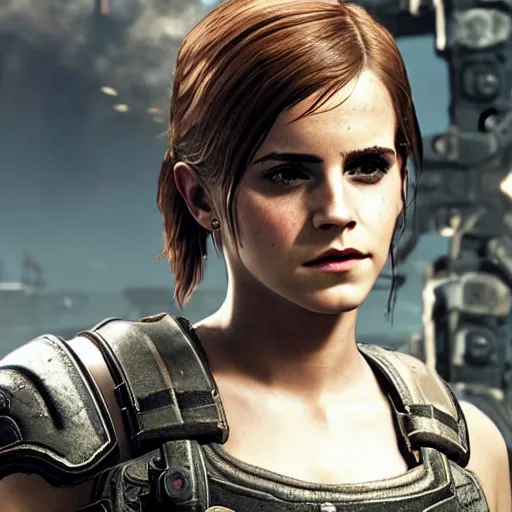 Image similar to emma watson in gears of war, destiny 2, witcher 3, god of war, warframe, cyberpunk 2 0 7 7, overwatch, fortnite, highly detailed, extremely high quality, hd, 4 k, professional photographer, 4 0 mp, lifelike, top - rated, award winning, realistic, detailed lighting, detailed shadows, sharp, edited, corrected, trending