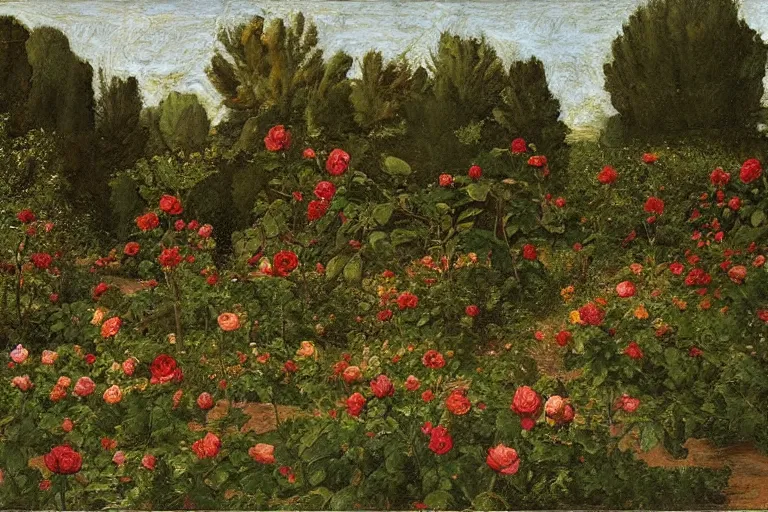 Prompt: a rose garden in the morning sun by donatello