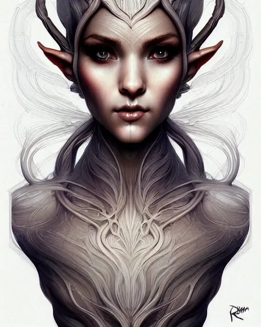 Image similar to digital art, centered portrait elven with short hair, face made with intricate roots, by james jean and by artgerm, by ross tran, ultradetailed, charachter design, concept art, trending on artstation,