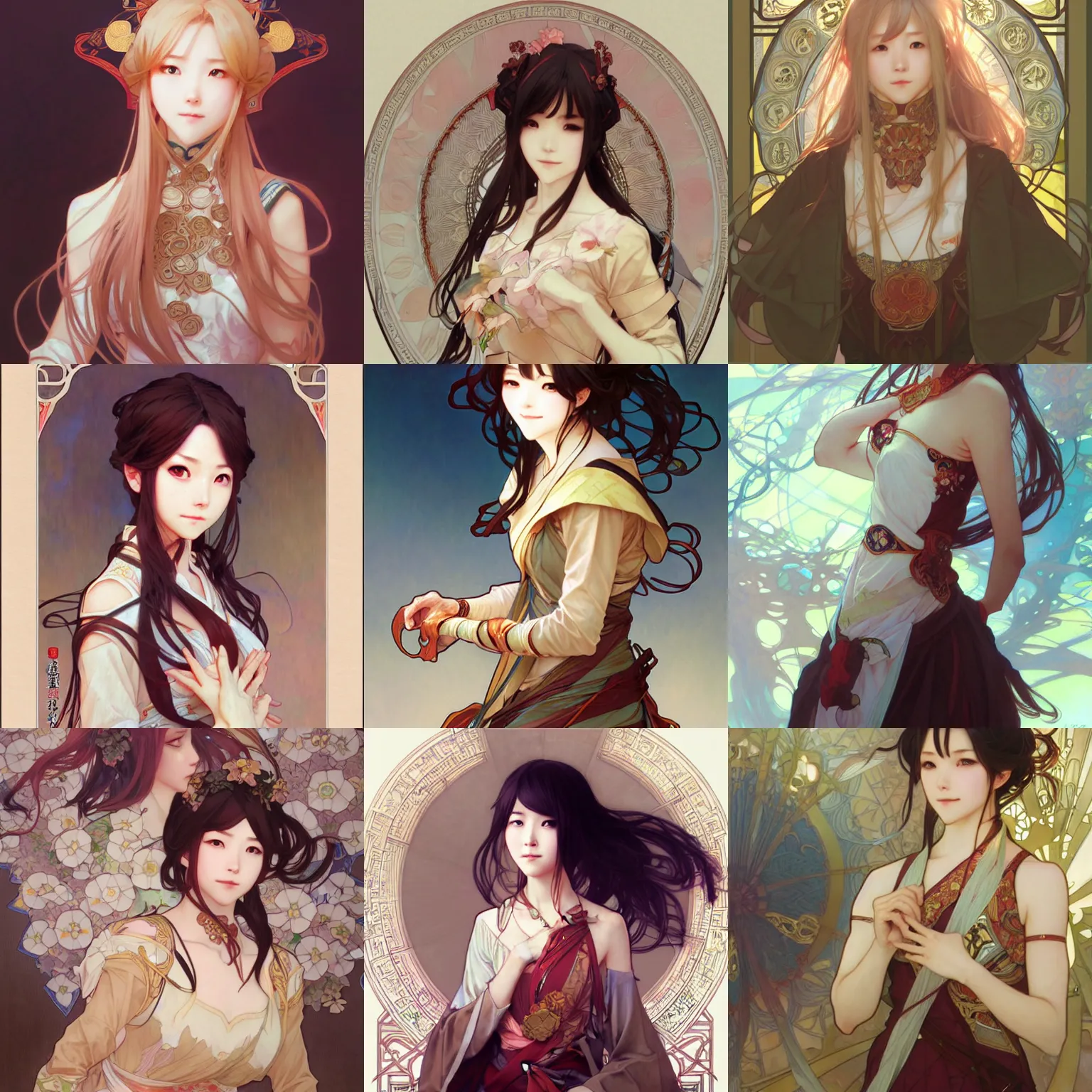 Prompt: chinese female renowned light novel author, intricate illustration by krenz cushart, alphonse mucha, artgerm, trending on artstation