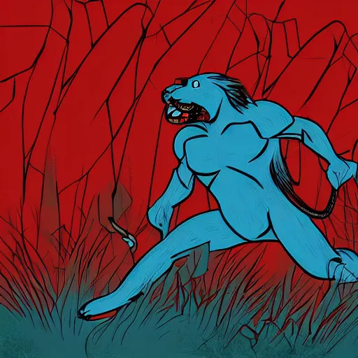 Image similar to the predator hunting a blue dog with large paws, digital art from tumblr