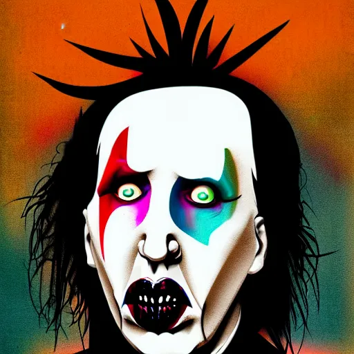 Image similar to graphic illustration, creative design, marilyn manson, biopunk, francis bacon, highly detailed, hunter s thompson, concept art, mixed media