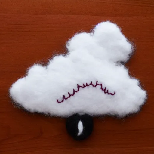 Prompt: smiling storm cloud made out of fur, knitted wool