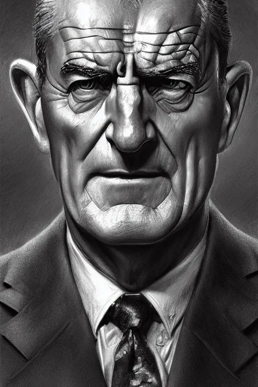 Image similar to portrait of a president lyndon baines johnson posing ultra realistic illustration, a hulking herculean gigachad, bulging muscles, intricate, highly detailed, digital painting, artstation, radiant light, caustics, war hero, concept art, smooth, sharp focus, by gaston bussiere, bayard wu, giger, maxim verehin