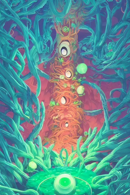 Image similar to roots cactus sushi cristal smurf ghost creature animal sushi cristal very big eye roots cactus elemental flush of force nature micro world fluo fishscale, behance hd by jesper ejsing, by rhads, makoto shinkai and lois van baarle, ilya kuvshinov, rossdraws radiating a glowing aura global illumination ray tracing hdr