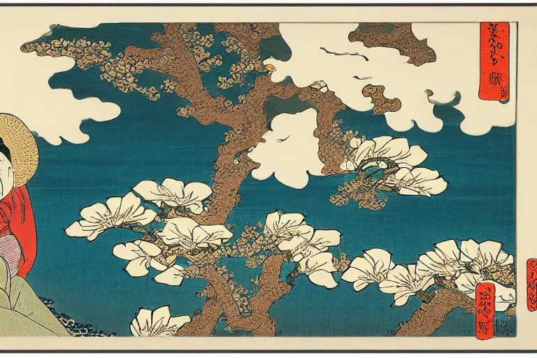 Image similar to a masterpiece ukiyo - e painting of a scene with irises and birds by katsushika hokusai, utagawa kuniyoshi and utagawa hiroshige, hyperdetailed, intricate, complex, 4 k