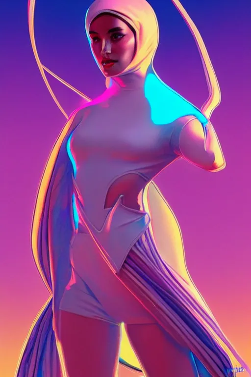 Image similar to 🧕🏽🛸, 8 0 s art deco, artstation, moebius + artgerm, hd,