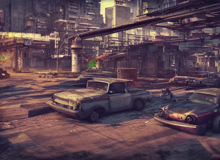 Image similar to “ diesel punk city, first person view, fps, unreal engine, octane render ”