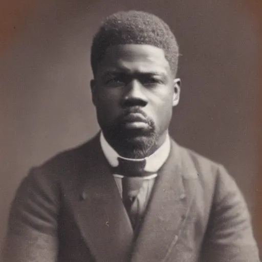 Prompt: edwardian photograph of kevin hart, male, 1 9 0 0 s, 1 9 1 0 s, grainy, slightly blurry, faded, realistic face