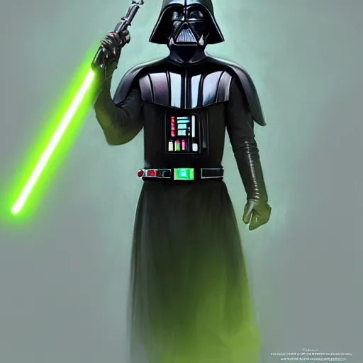 Image similar to Portrait of Mark hamil in the darth vader suit holding a green lightsabre, no helmet, elegant, digital painting, highly detailed, ultra realistic, fantasy, artstation, concept art, smooth, sharp focus, illustration, art by artgerm and greg rutkowski and alphonse mucha, studio lighting