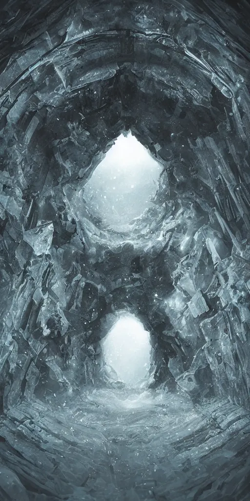 Prompt: portal inside of a humongous crystal on a big dusky abandoned alien planet, spooky, sharp focus, intricate details, fantasy, hyper realism, 1 0 0 mm, art, smooth, beautiful art, masterpiece, artistic landscape, cinematic, wet reflections, ray tracing x, rtx, smooth