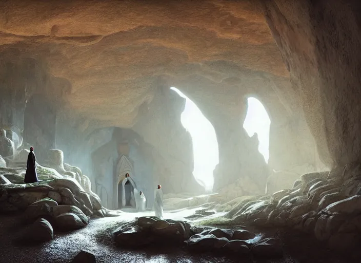 Image similar to a mosque inside a cave, by caspar david friedrich by james gilleard and justin gerard, artstation, smooth, sharp focus, by jean baptiste, octane render