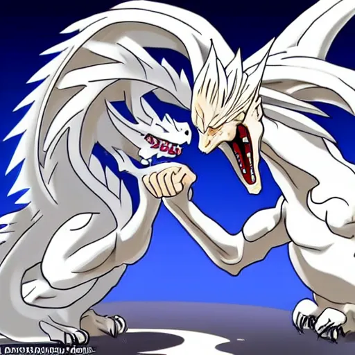 Prompt: Donald Trump Summons the Blue Eyes White Dragon in attack move