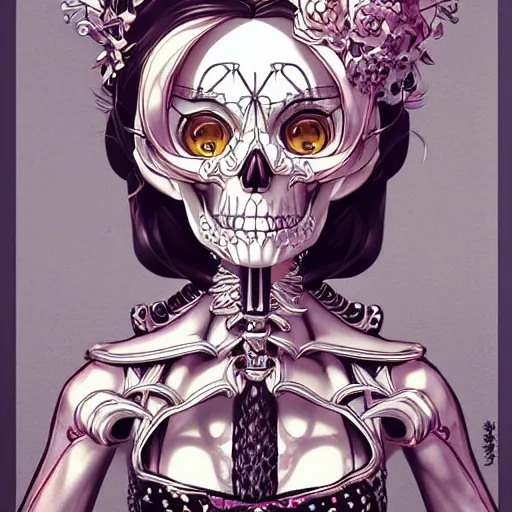 Image similar to anime manga skull portrait young woman barbie cuphead skeleton, intricate, elegant, highly detailed, digital art, ffffound, art by JC Leyendecker and sachin teng