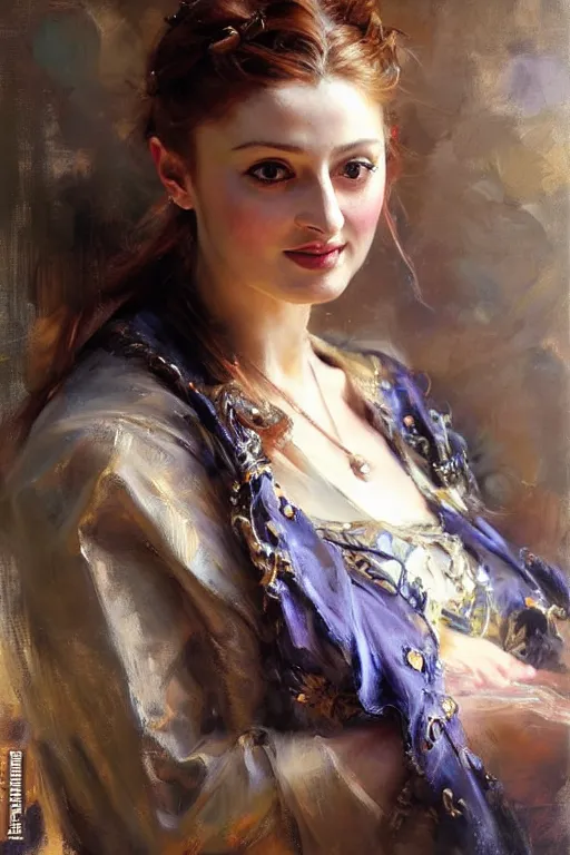 Image similar to sansa, painting by daniel gerhartz, alphonse murac, detailed art