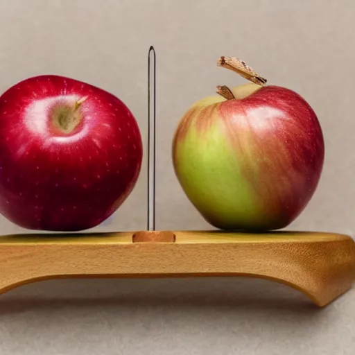 Image similar to balance scale with one apple in one side and one onion in the other