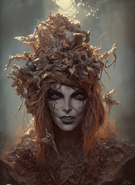 Image similar to digital _ painting _ of _ a dirt witch _ by _ filipe _ pagliuso _ and _ justin _ gerard _ symmetric _ fantasy _ highly _ detailed _ realistic _ intricate _ port