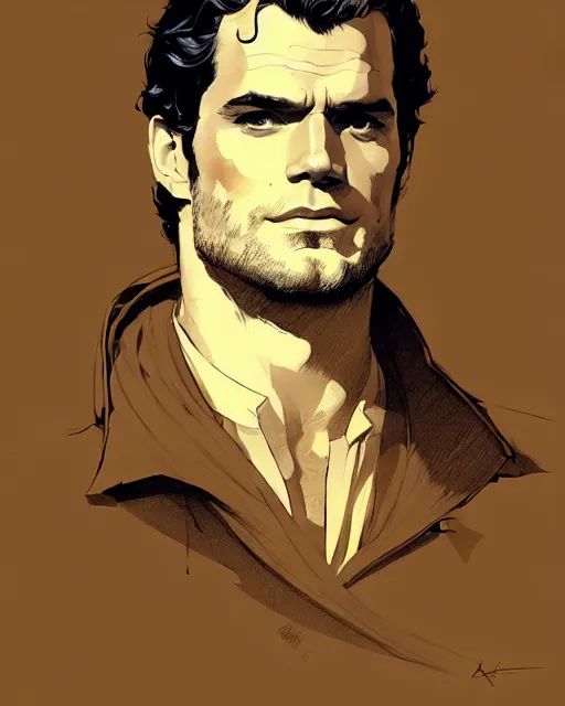 Image similar to portrait of henry cavill as noble lord by atey ghailan, by greg rutkowski, by greg tocchini, by james gilleard, by joe fenton, by kaethe butcher, dynamic lighting, gradient light yellow, brown, blonde cream and white color scheme, grunge aesthetic