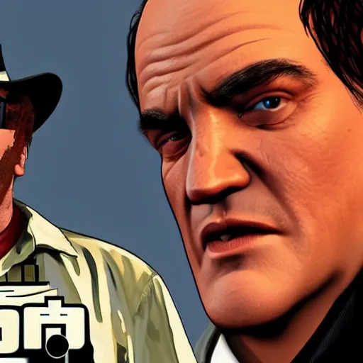 Image similar to quentin tarantino as a gangster in GTA 5 4k