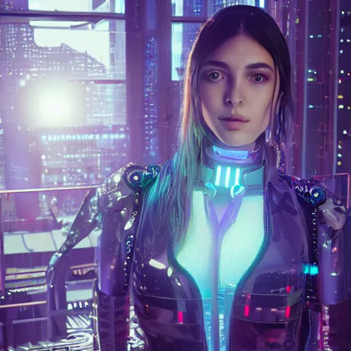 Image similar to “hyperrealistic ultra detailed unreal engine 5 RTX raytracing nvidia hairworks render of portrait of the most beautiful girl with blue eyes. She is in heavens cyberpunk city greenhouse. futuristic. cinematic. very high detailed. By Charli Amani. By Tsubasa Nakai ”