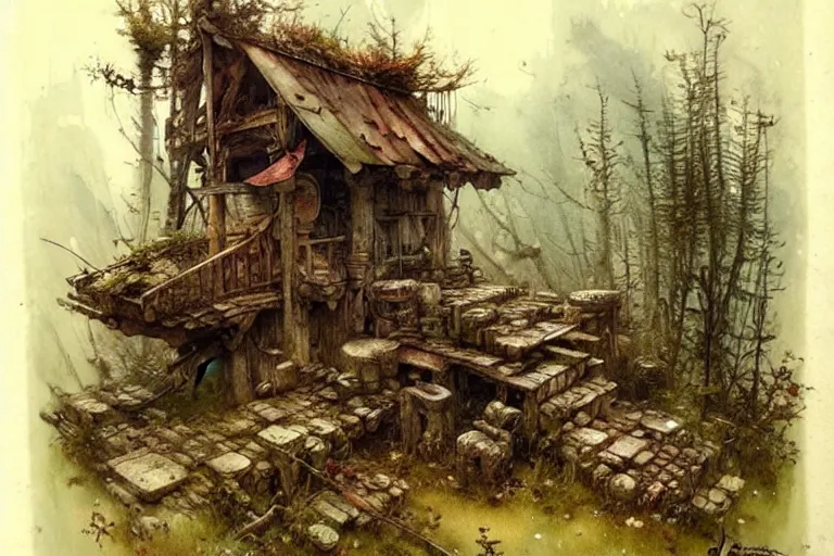 Prompt: (((((a ramshackle outpost in the forest))))) by Jean-Baptiste Monge!!!!!!!!!!!!!!!!!!!!!!!!!!!