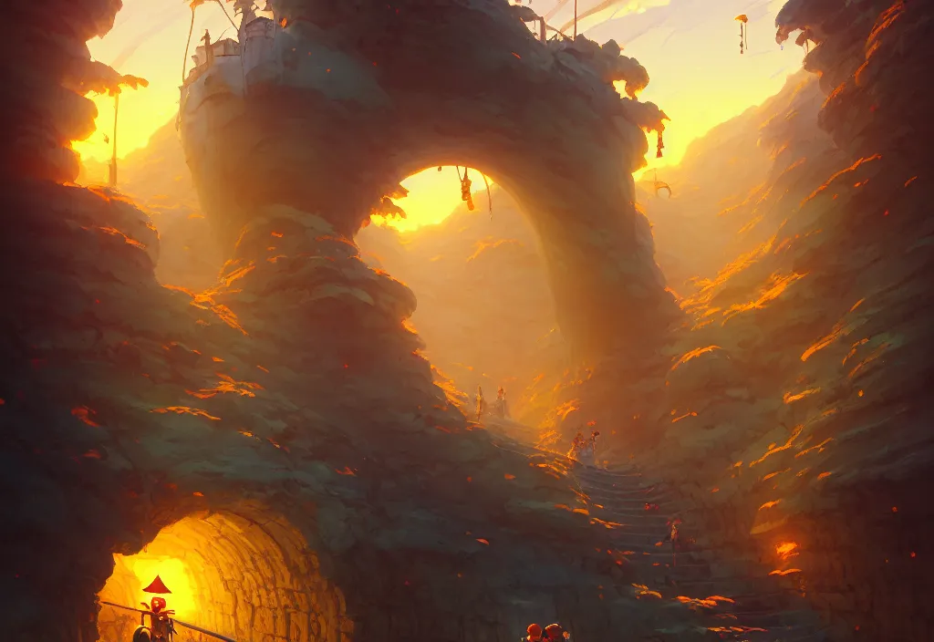 Image similar to underground mine tunnel, golden hour, intricate oil painting, high detail illustration, sharp high detail, manga and anime 1 9 9 9, official fanart behance hd artstation by jesper ejsing and makoto shinkai, 4 k,