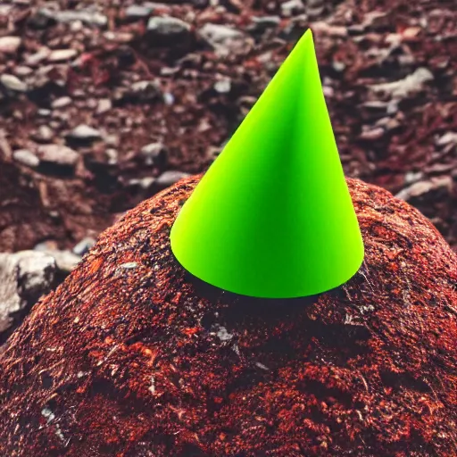 Image similar to a red cone sitting on top of a green cube