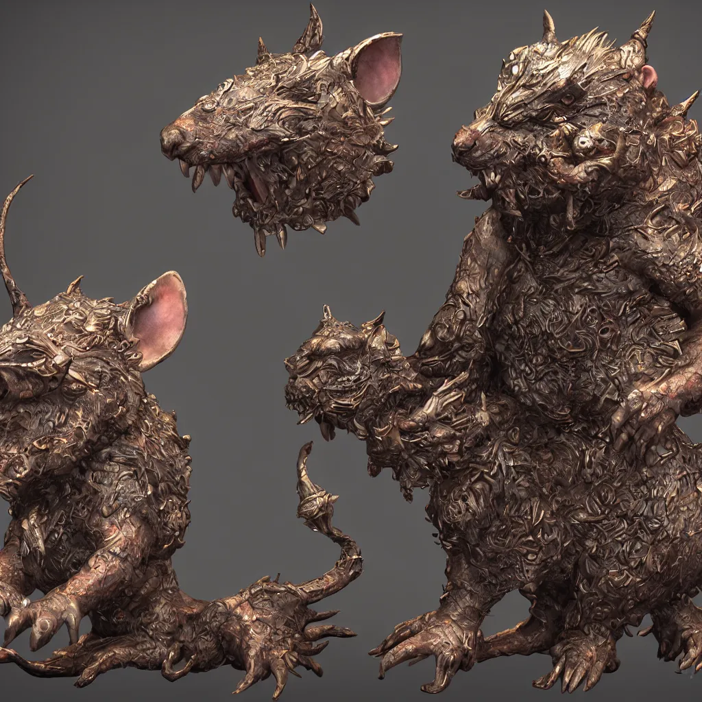 Prompt: 4 k unreal engine render of a rat god with temple ultra details digital art