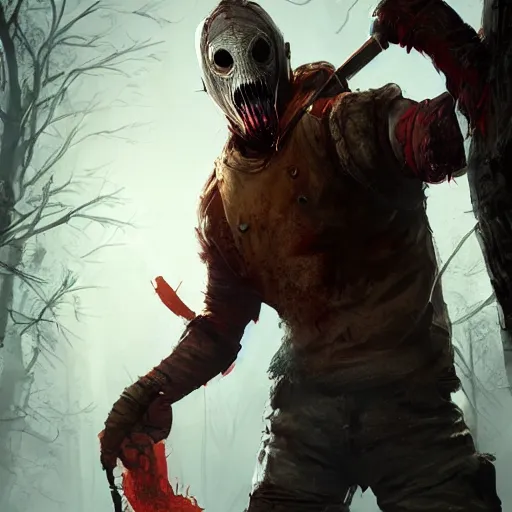 Image similar to a still of the trapper from dead by daylight,digital art,detailed,realistic,art by greg rutkowski,concept art,video game character art